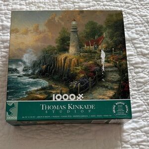 Thomas Kinkade Coastal Lighthouse Puzzle - Green and Blue Hues
